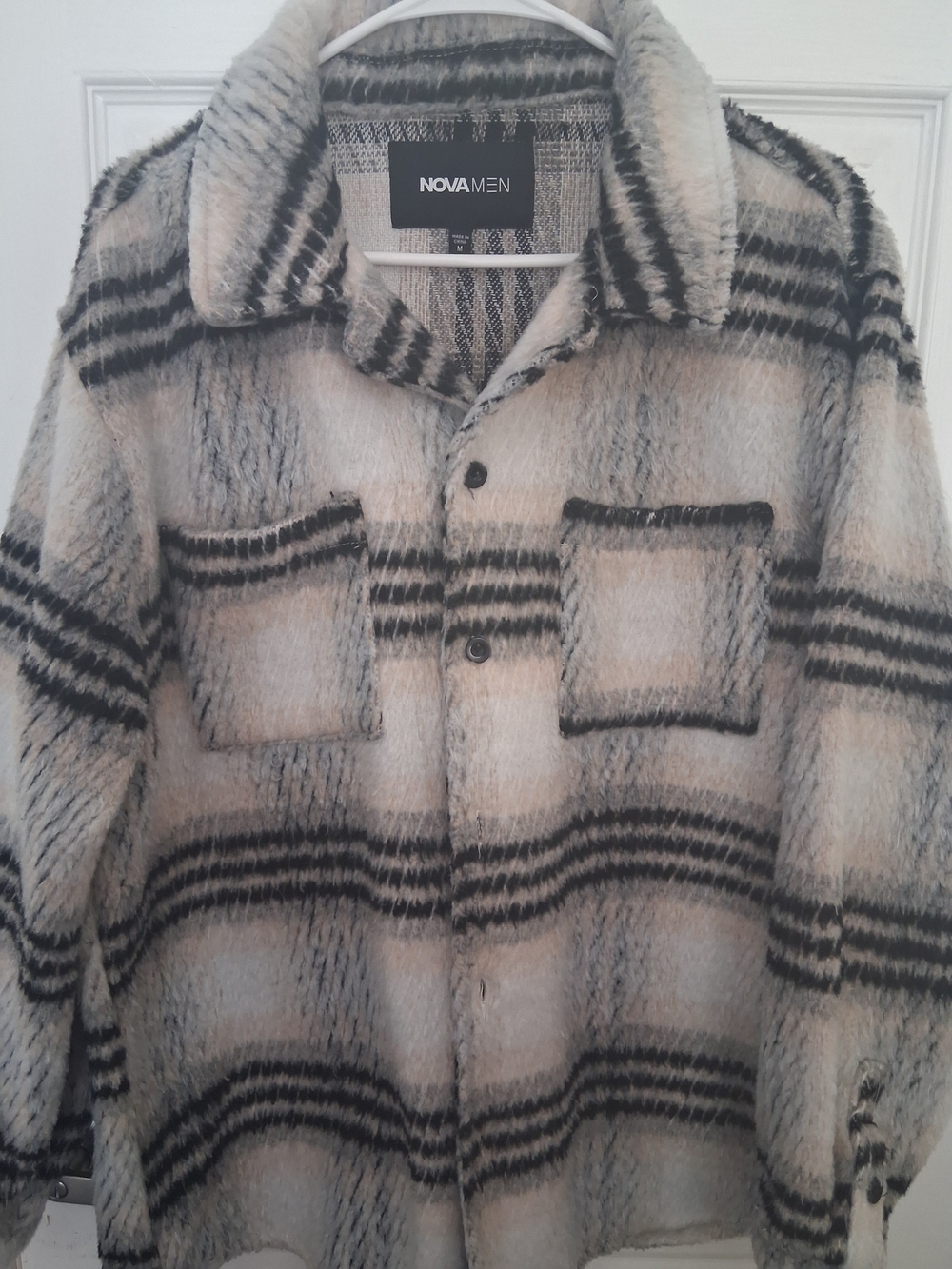 Nova Men Cream & Black Plaid Shag Coat